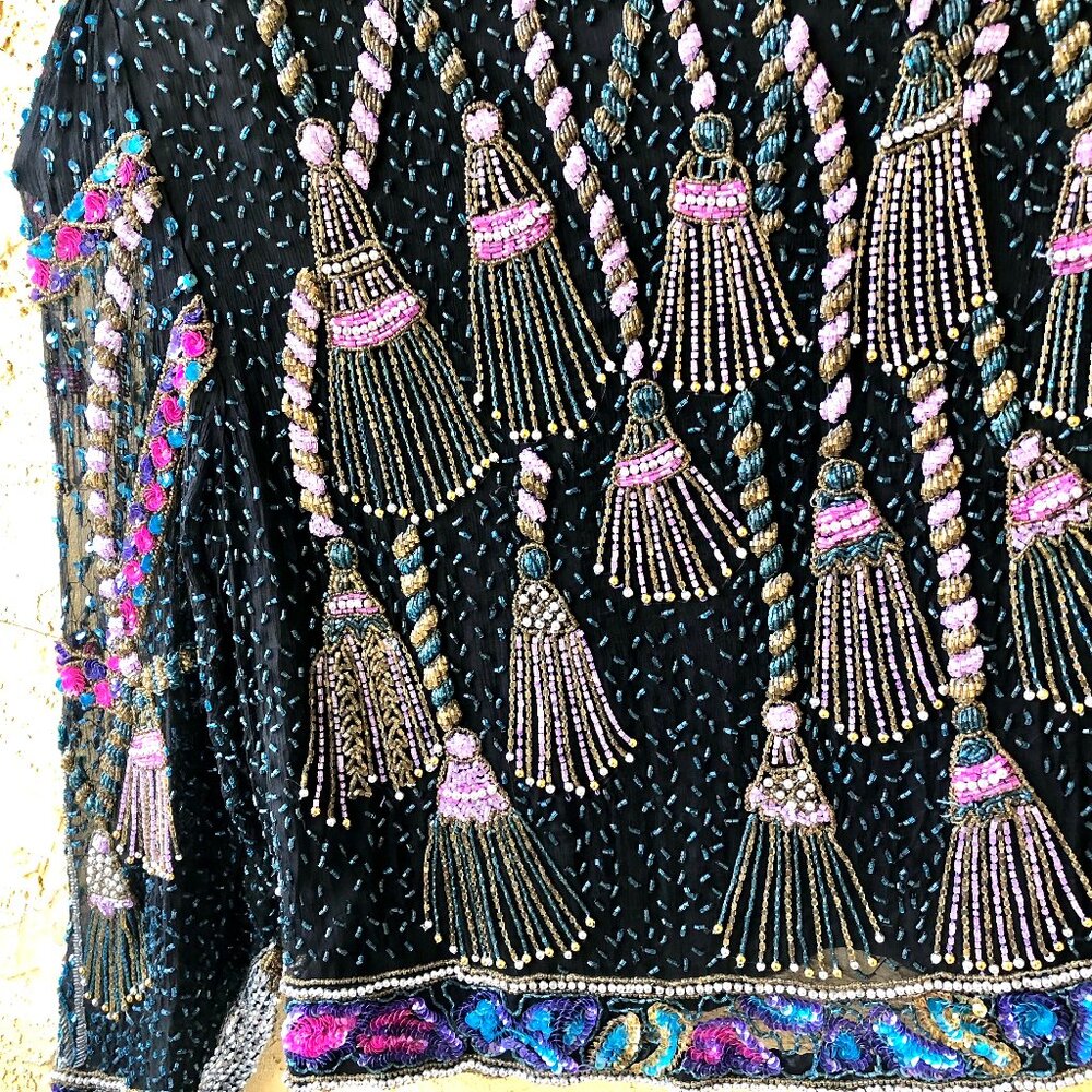 Vintage SweeLo Multi-Color Beaded Sequins Silk Jacket Womens size Large (10-12) - Picture 7 of 16